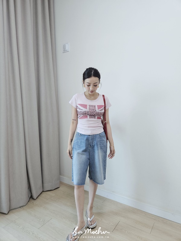 豹紋國旗透紗圓領上衣
